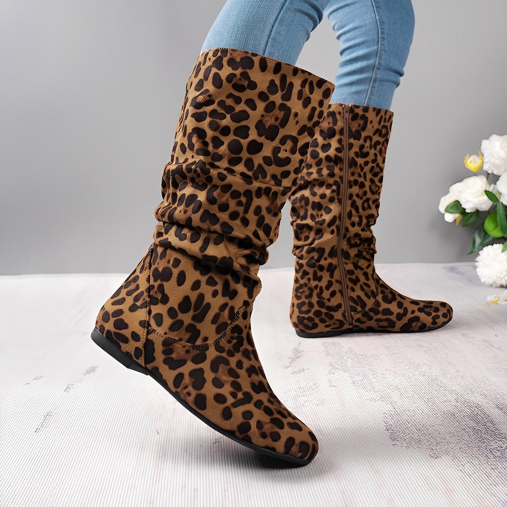 Bottes Mi-Mollet À Semelle Plate Avec Zip Latéral Pour Femmes | Idéal Pour Usage Quotidien