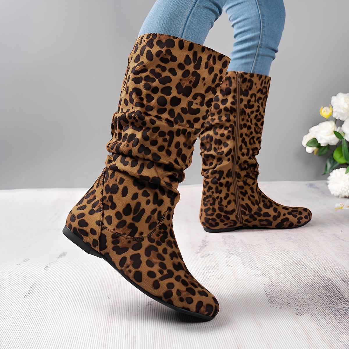 Bottes Mi-Mollet À Semelle Plate Avec Zip Latéral Pour Femmes | Idéal Pour Usage Quotidien
