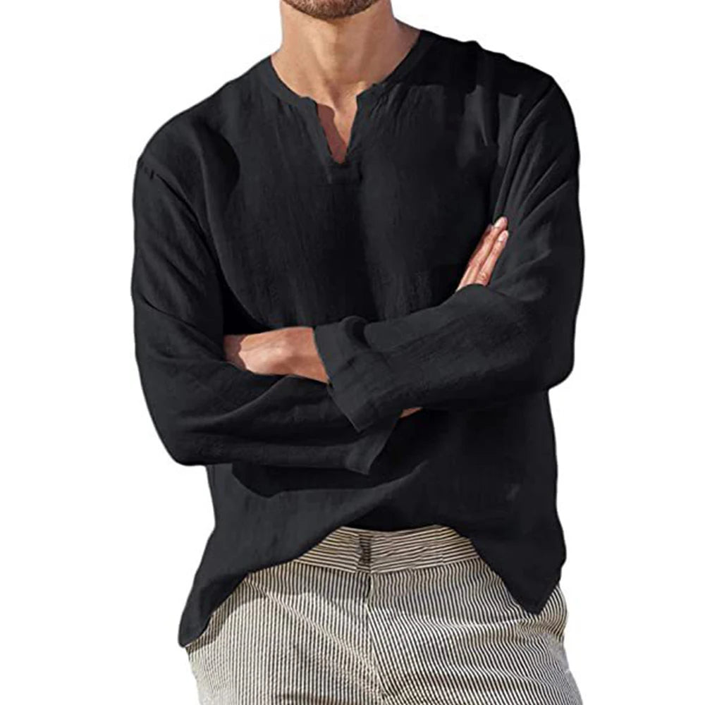 Chemise À Manches Longues Avec Col En V Pour Homme | Idéale Pour Mi-Saison