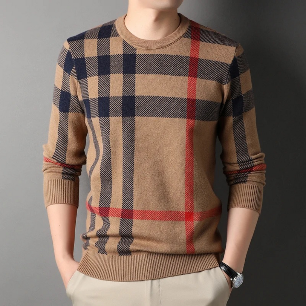 Pull À Motif Carreaux Pour Homme Avec Col Rond Et Coupe Standard | Idéal Pour Usage Quotidien Et Occasionnel