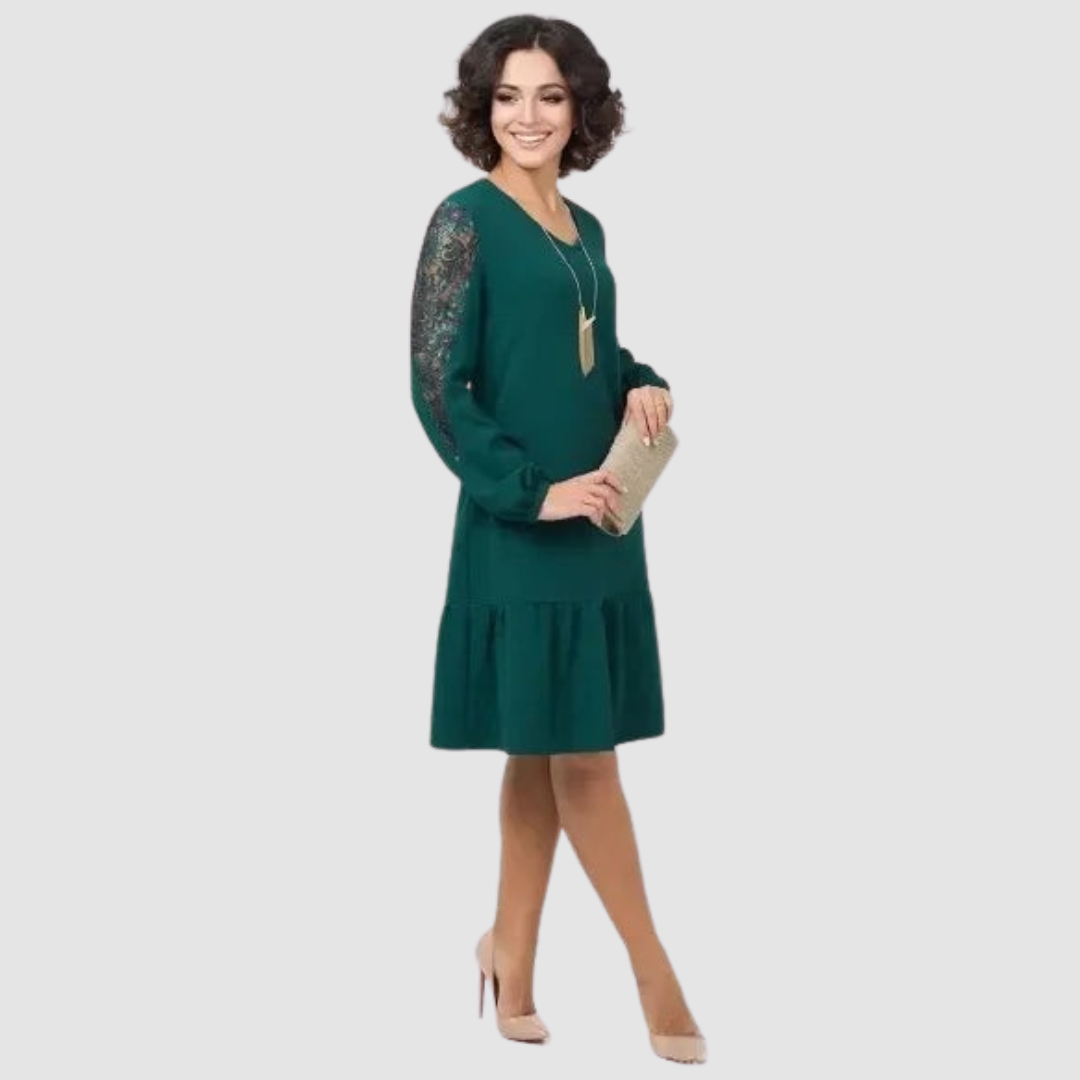 Robe Midi avec Manches à Détails en Dentelle pour Femme | Idéale pour Occasions Décontractées et Formelles