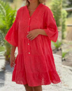 Robe d'Été avec Col en V et Manches Évasées pour Femme | Idéale pour la Saison Chaude