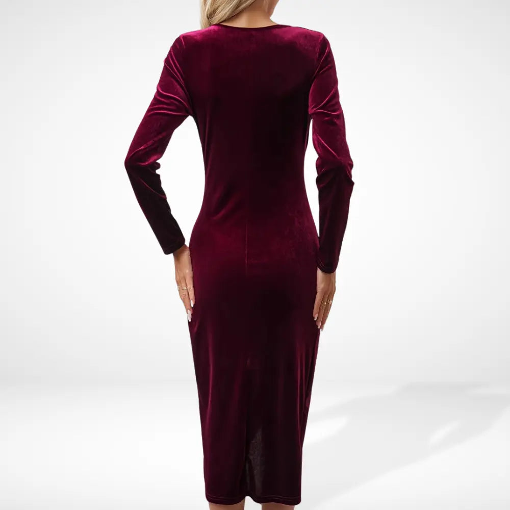 Robe Drapée Avec Coupe Croisée Et Manches Longues Pour Femme | Idéale Pour Les Soirées