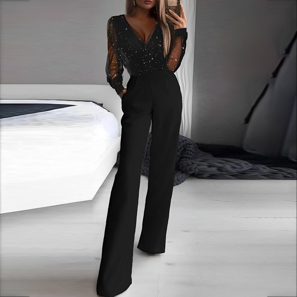 Combinaison À Col En V avec Taille Haute Et Jambes Larges pour Femme | Idéale pour Le Quotidien Et Les Événements