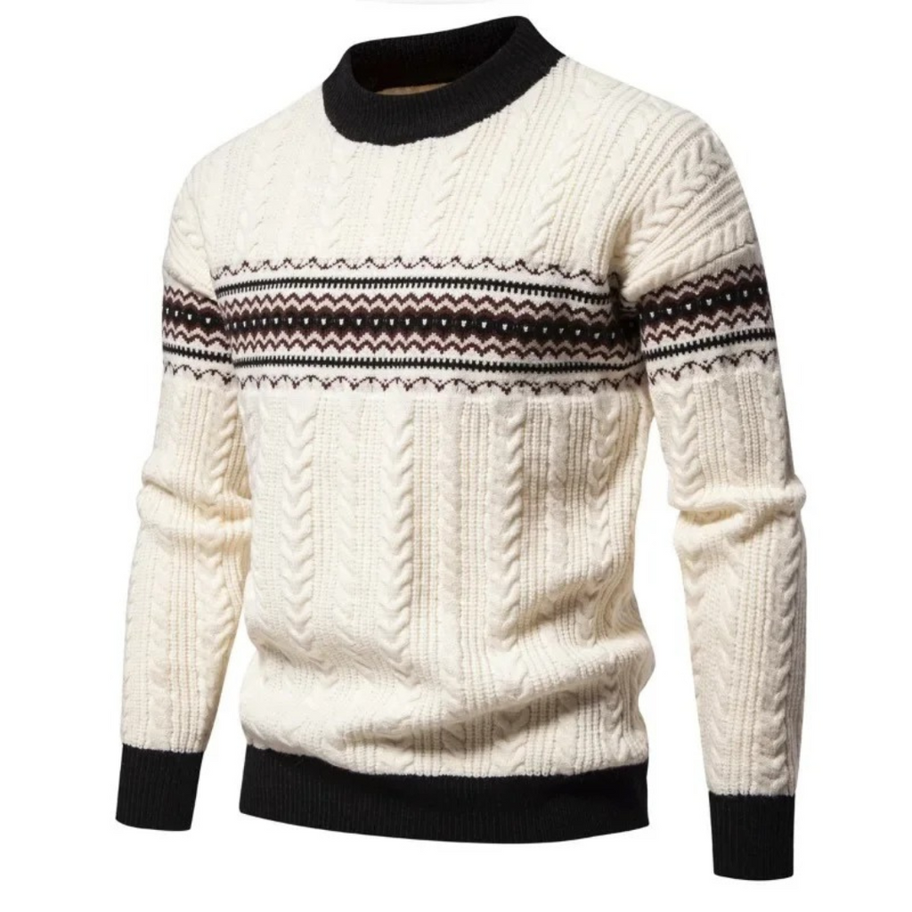 Pull À Motif Nordique Avec Maille Torsadée Pour Hommes | Idéal Pour Col Contrastant Et Manches Longues