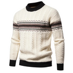 Pull À Motif Nordique Avec Maille Torsadée Pour Hommes | Idéal Pour Col Contrastant Et Manches Longues