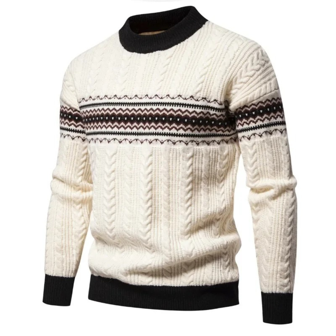Pull À Motif Nordique Avec Maille Torsadée Pour Hommes | Idéal Pour Col Contrastant Et Manches Longues