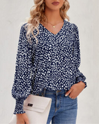 Blouse Imprimée À Col En V Avec Manches Bouffantes Pour Femme | Idéal Pour Le Quotidien Et Les Occasions
