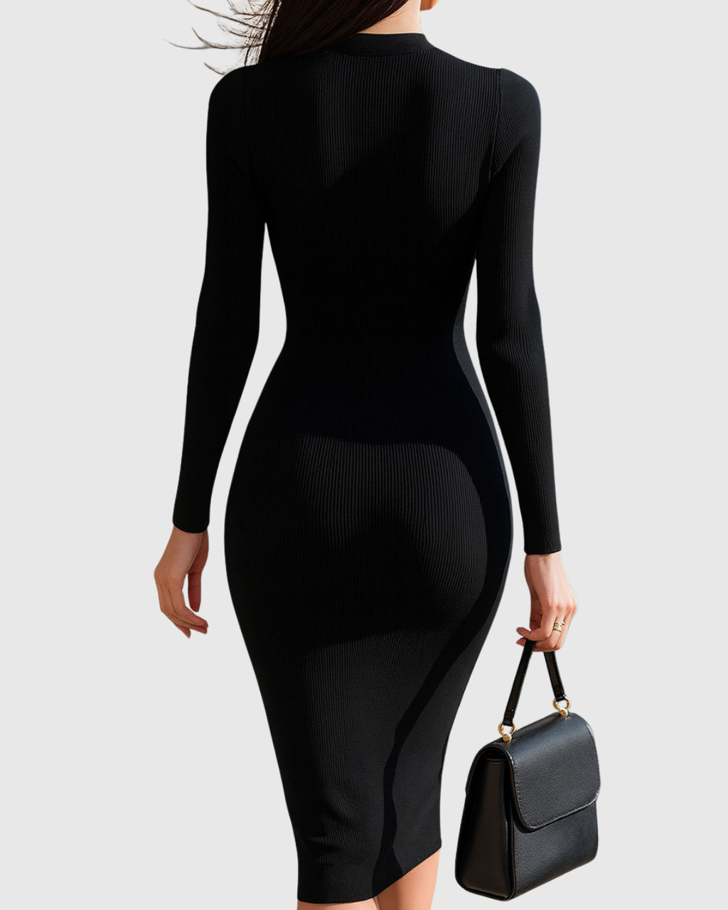 Robe Midi En Maille Côtelée Avec Fermeture Zippée Pour Femme | Idéale Pour Le Bureau Et Les Sorties