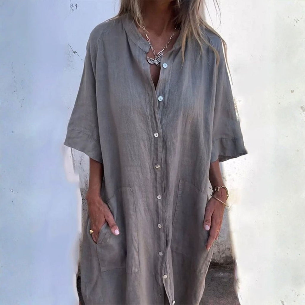 Robe Midi à Boutonnage avec Manches Longues pour Femme | Idéale pour la Saison Estivale et les Occasions Décontractées