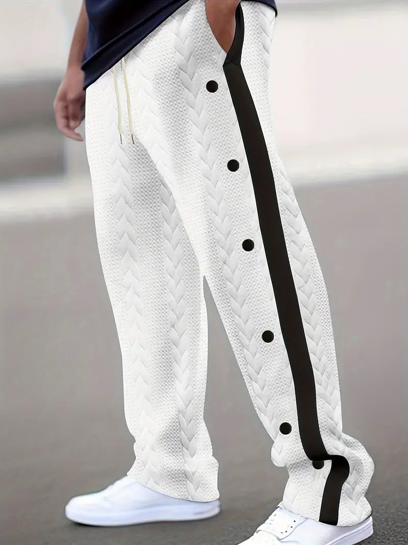 Pantalon Large avec Boutons Latéraux et Taille à Cordon pour Homme | Idéal pour un Usage Quotidien