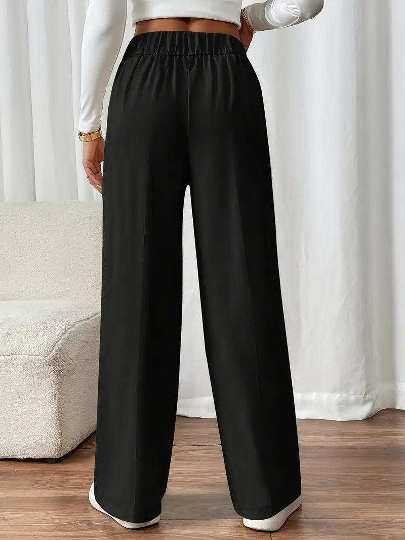 Pantalon Large À Taille Élastique Avec Poches Latérales Pour Femme | Idéal Pour Usage Quotidien