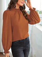 Blouse À Col Volanté Et Manches Bouffantes Pour Femmes | Idéal Pour Usage Quotidien Ou Occasions Décontractées