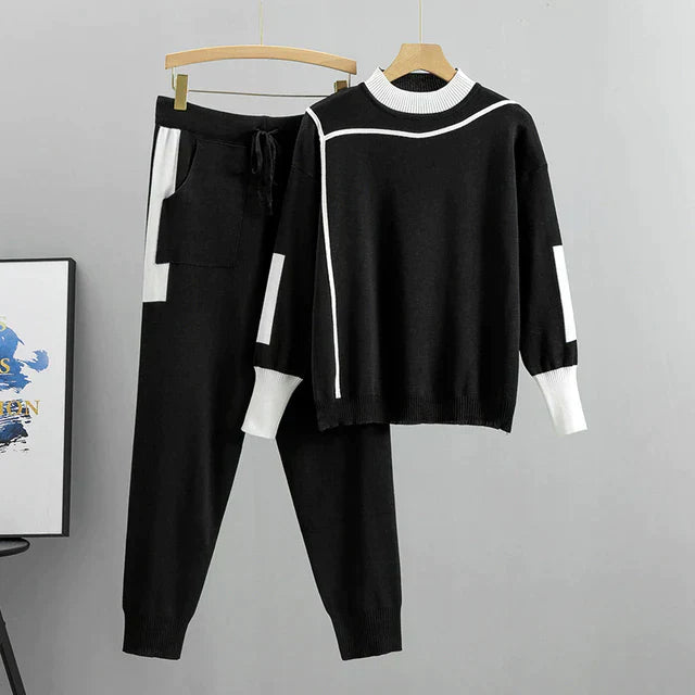 Ensemble Pull Patchwork et Pantalon Assorti pour Femme | Idéal pour Saison Automne