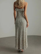 Robe Sans Manches à Détails Scintillants et Volants pour Femme | Idéale pour les Soirées