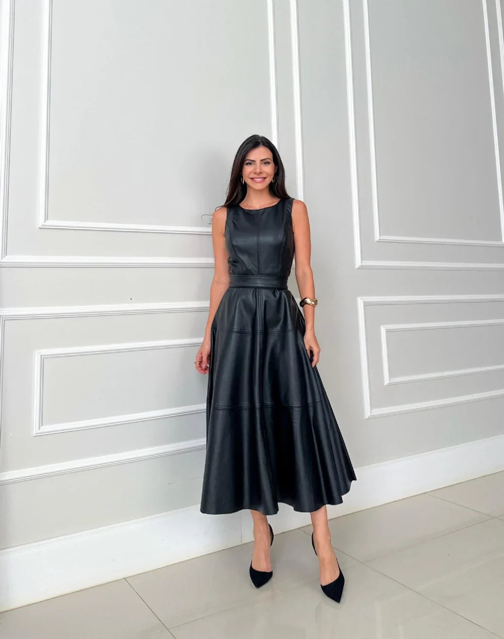 Robe Midi Sans Manches Avec Taille Ajustée Pour Femme | Idéal Pour Occasions Quotidiennes Et Formelles