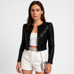 Veste Courte À Sequins Avec Coupe Ajustée Pour Femme | Idéale Pour Les Soirées Et Les Événements Festifs