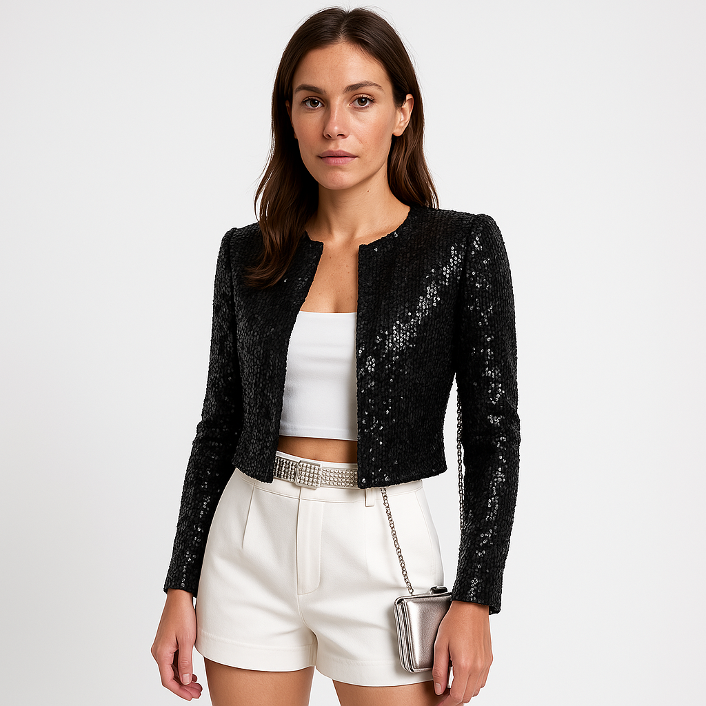 Veste Courte À Sequins Avec Coupe Ajustée Pour Femme | Idéale Pour Les Soirées Et Les Événements Festifs