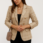 Blazer À Carreaux Camel Et Noir Avec Boutonnage Double Pour Femmes | Idéal Pour Le Travail Et Les Tenues Quotidiennes
