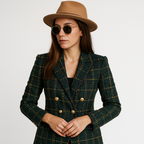 Blazer À Carreaux Camel Et Noir Avec Boutonnage Double Pour Femmes | Idéal Pour Le Travail Et Les Tenues Quotidiennes