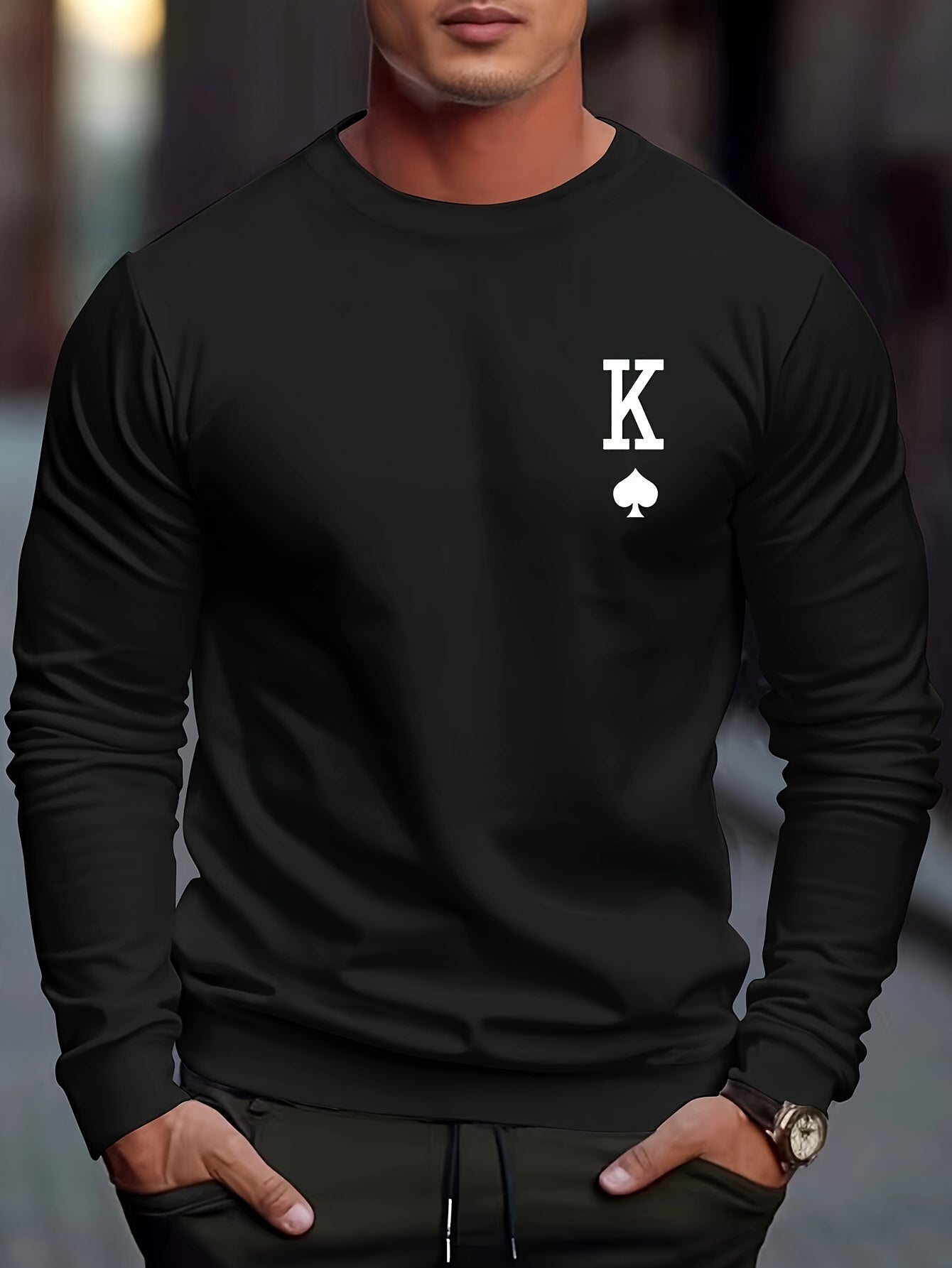 Sweat à Imprimé Spade K et Manches Longues pour Homme | Idéal pour l’Automne et l’Hiver