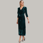 Robe Midi Portefeuille avec Manches Longues Bouffantes pour Femme | Idéale pour Soirées et Réceptions
