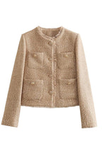 Veste Boutonnée à Col Rond avec Détails Effilochés pour Femme | Idéale pour la Mi-Saison