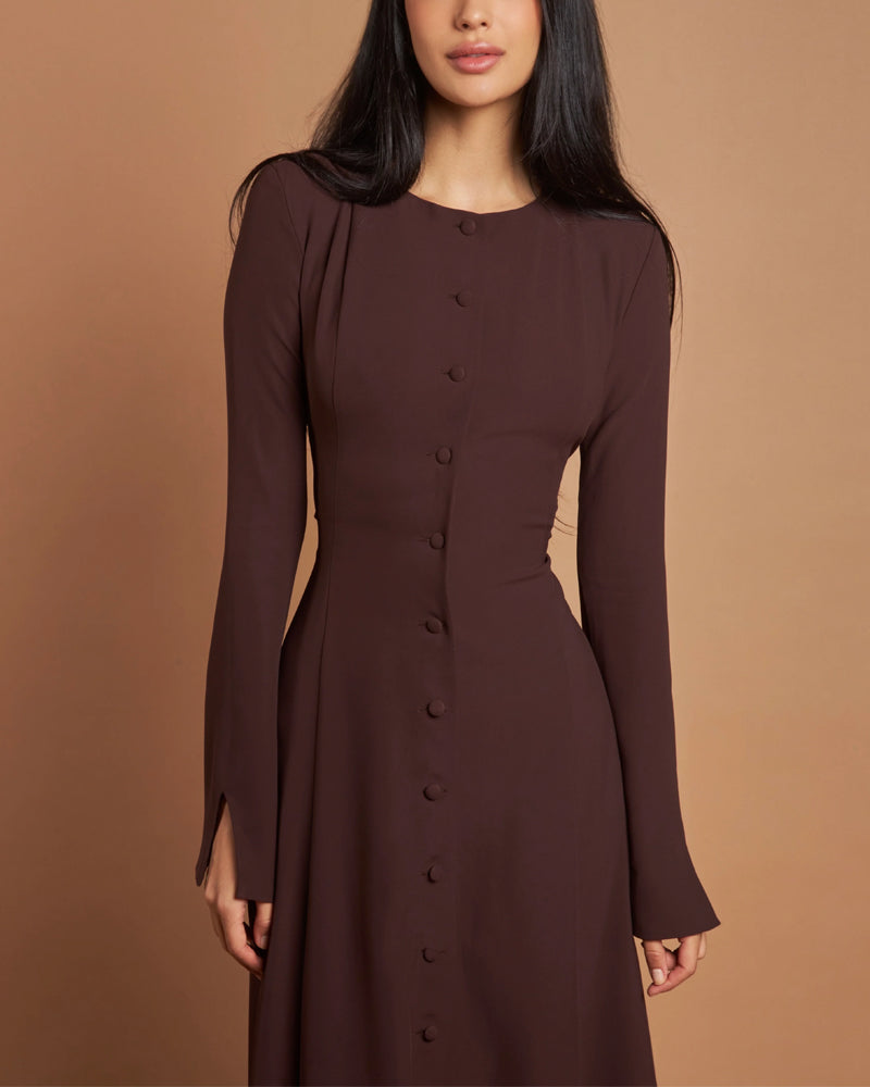 Robe Midi Boutonnée À Manches Longues Pour Femme | Idéale Pour Les Réunions Et Événements