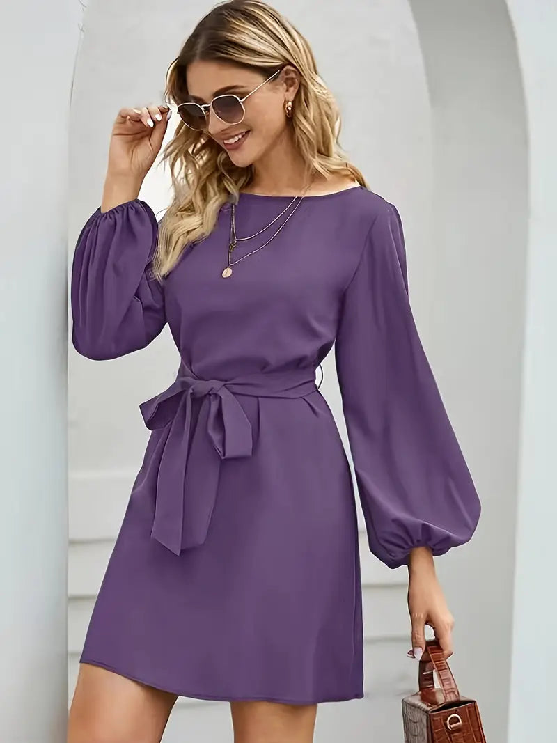 Robe Ceinturée à Manches Lanterne pour Femme | Idéale pour le Travail et les Sorties