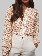 Blouse À Imprimé Floral Avec Manches Longues Et Fermeture Boutonnée Pour Femme | Idéale Pour Le Bureau Et Les Sorties