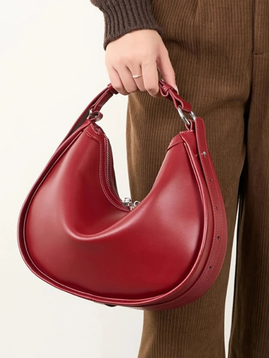 Sac Bandoulière Demi-Lune Avec Fermeture À Glissière Pour Femmes | Idéal Pour Usage Quotidien Et Sorties