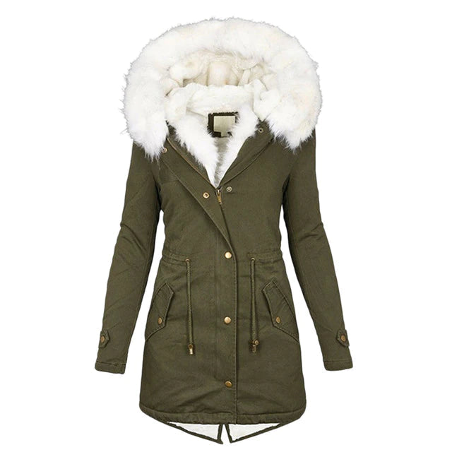 Manteau d’Hiver Long avec Capuche et Col en Fausse Fourrure pour Femme | Idéal par Temps Froid