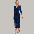 Robe Midi Portefeuille avec Manches Longues Bouffantes pour Femme | Idéale pour Soirées et Réceptions