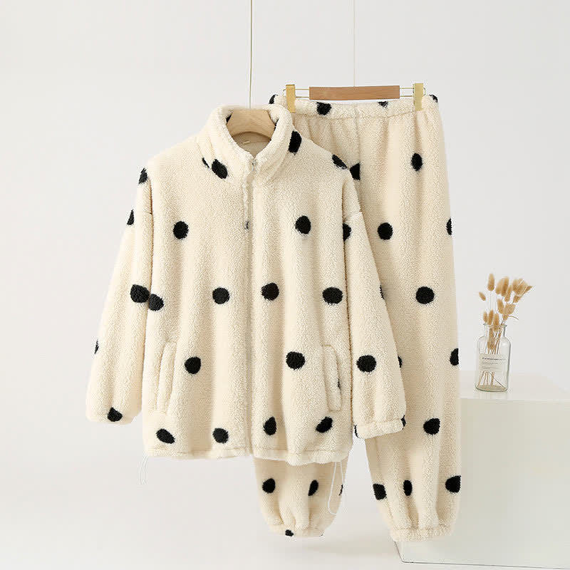 Ensemble Pyjama À Pois avec Haut Style Manteau Et Deux poches Pour Femme | Idéal pour L’Hiver