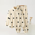 Ensemble Pyjama À Pois avec Haut Style Manteau Et Deux poches Pour Femme | Idéal pour L’Hiver