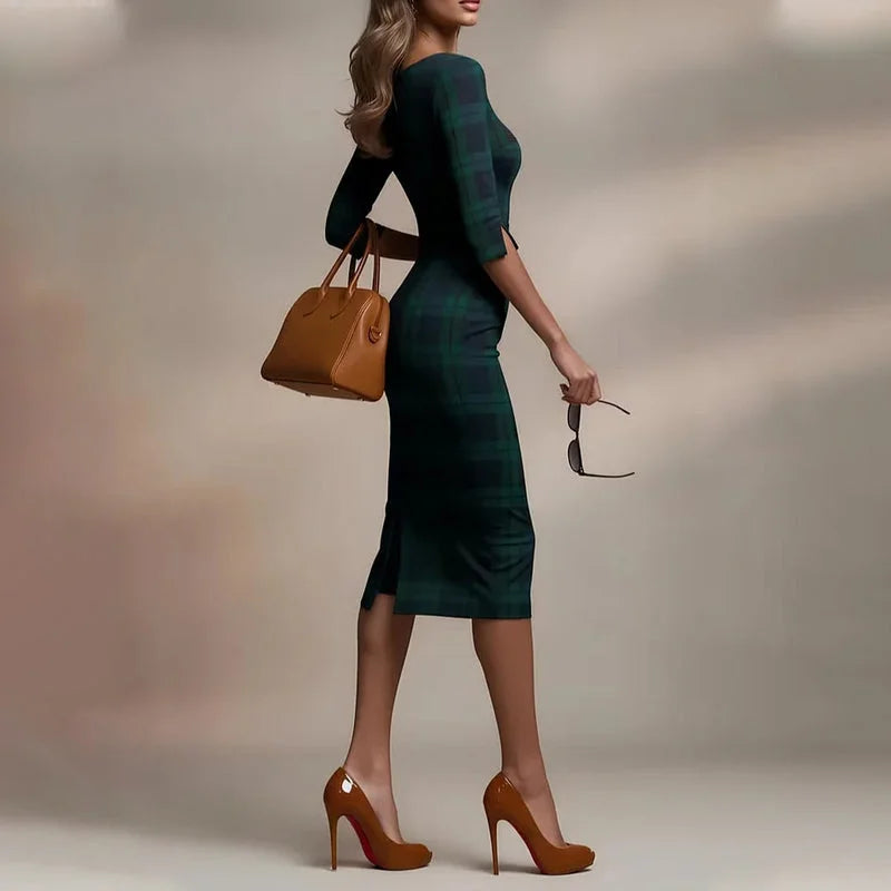 Robe Midi Structurée Avec Coupe Ajustée Et Taille Marquée Pour Femme | Idéal Pour Usage Quotidien Et Occasions