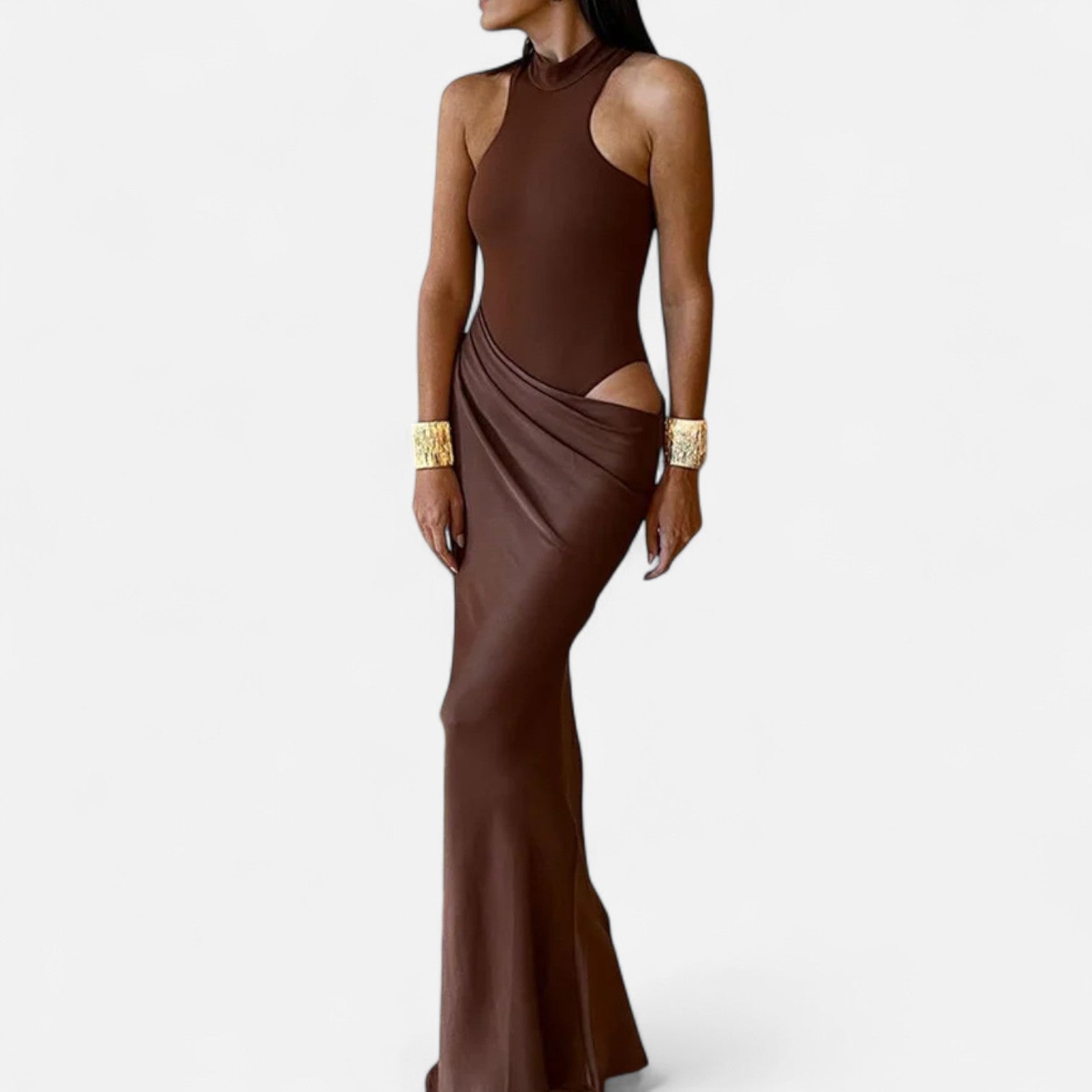 Robe Maxi Avec Col Montant Et Coupe Ajustée Pour Femme | Idéale Pour Les Occasions Formelles