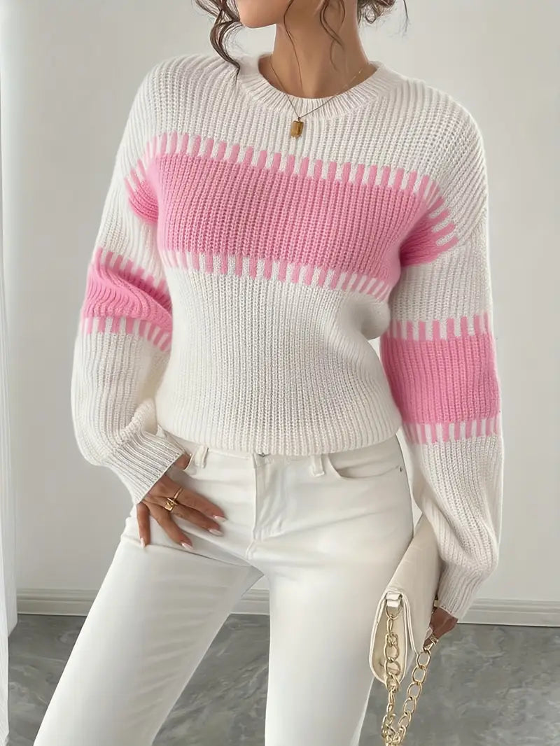 Pull À Rayures Avec Col Rond Pour Femme | Idéal Pour Tenues Décontractées Et Soirées