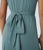 Robe Midi Avec Taille Haute Et Manches Courtes Pour Femme | Idéal Pour Usage De Jour Et De Soir