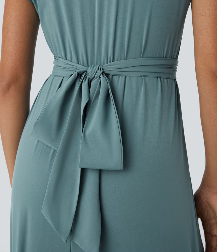 Robe Midi Avec Taille Haute Et Manches Courtes Pour Femme | Idéal Pour Usage De Jour Et De Soir