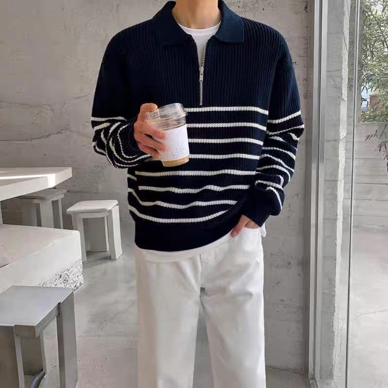 Pull Rayé avec Demi-Zip et Manches Longues pour Homme | Ideal pour Printemps et Automne