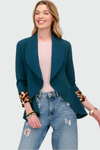 Blazer Léopard à Manches Relevées et Devant Ouvert pour Femme | Idéal pour Tenues Décontractées ou Festives