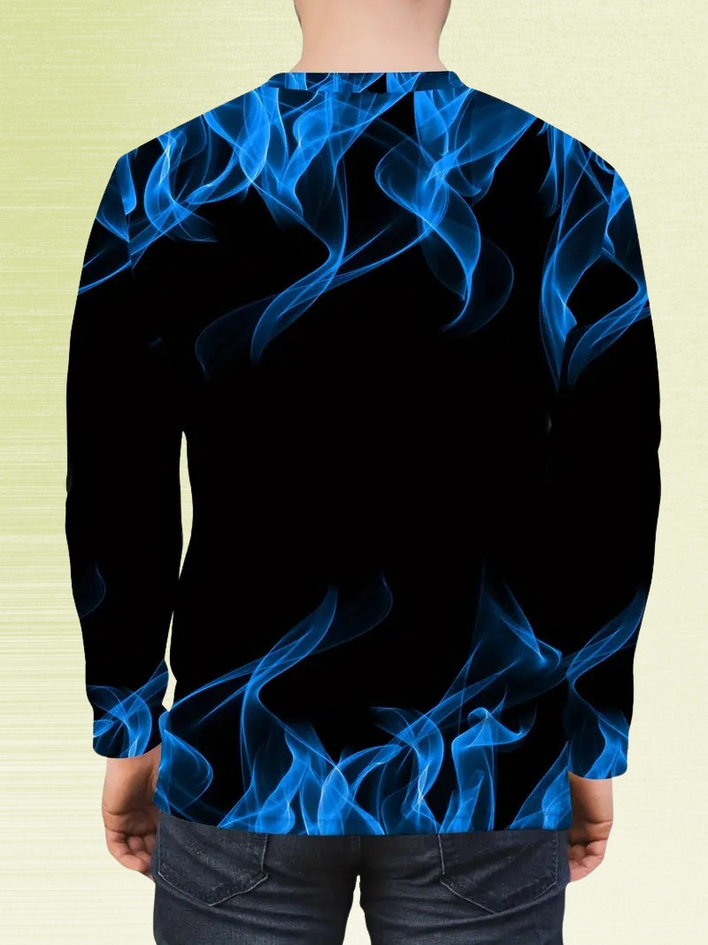 T-Shirt À Manches Longues Avec Motif Flammes Et Col Rond Pour Hommes | Idéal Pour Les Tenues Décontractées