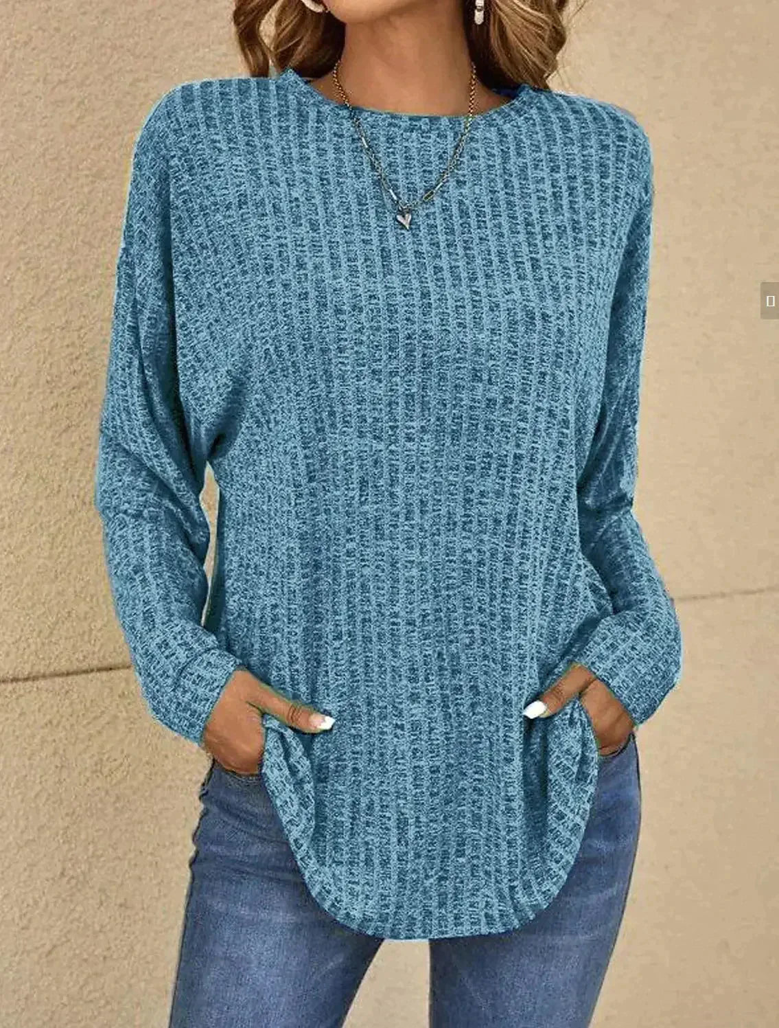 Blouse À Manches Longues Avec Col Rond Et Couleur Unie Pour Femmes | Idéal Pour Usage Quotidien