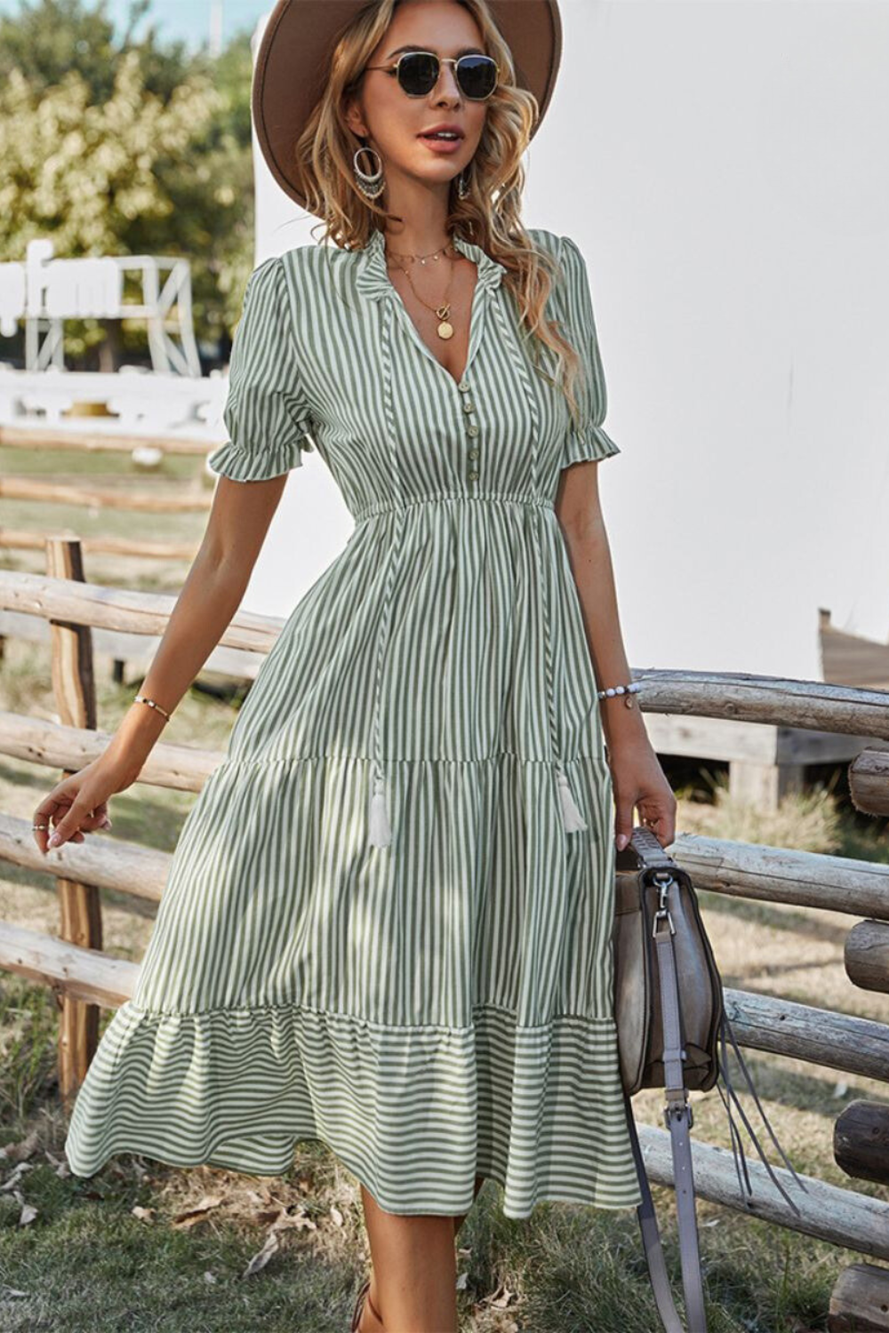Robe Mi-Longue avec Détail à Nouer pour Femmes | Idéale pour l’Été