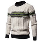 Pull À Motif Nordique Avec Maille Torsadée Pour Hommes | Idéal Pour Col Contrastant Et Manches Longues