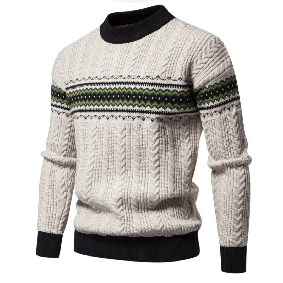 Pull À Motif Nordique Avec Maille Torsadée Pour Hommes | Idéal Pour Col Contrastant Et Manches Longues