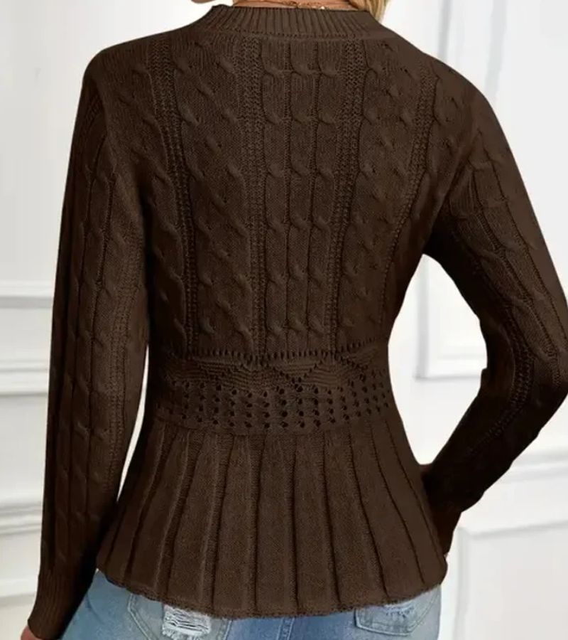 Pull à Manches Longues avec Ourlet Peplum et Motif Tressé pour Femme | Idéal pour un Usage Quotidien