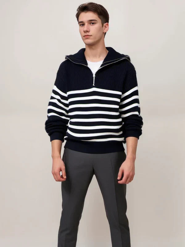 Pull-Over Homme à Rayures avec Fermeture Zippée pour Usage Quotidien | Idéal pour Toutes Occasions