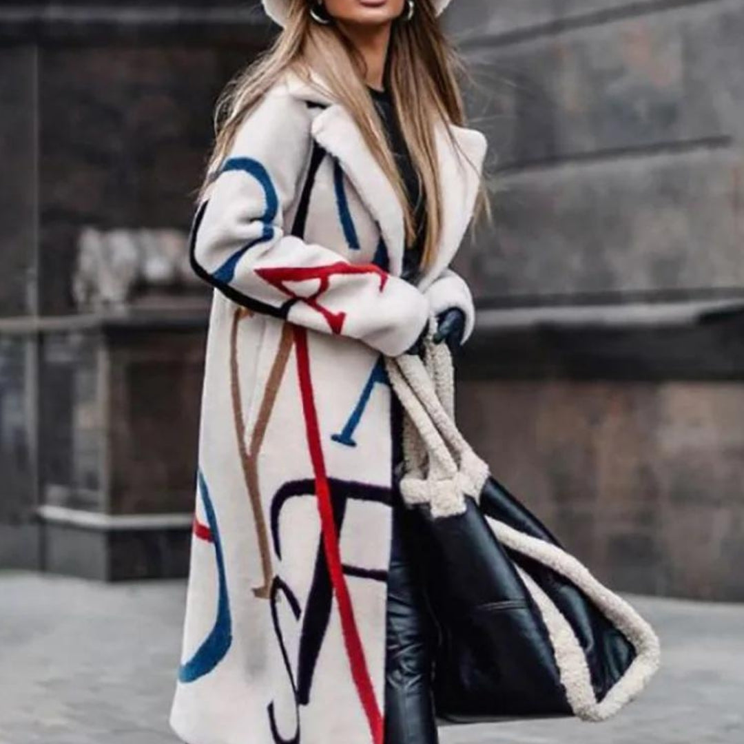 Manteau Long à Motifs Graphiques pour Femme | Idéal pour Automne et Hiver